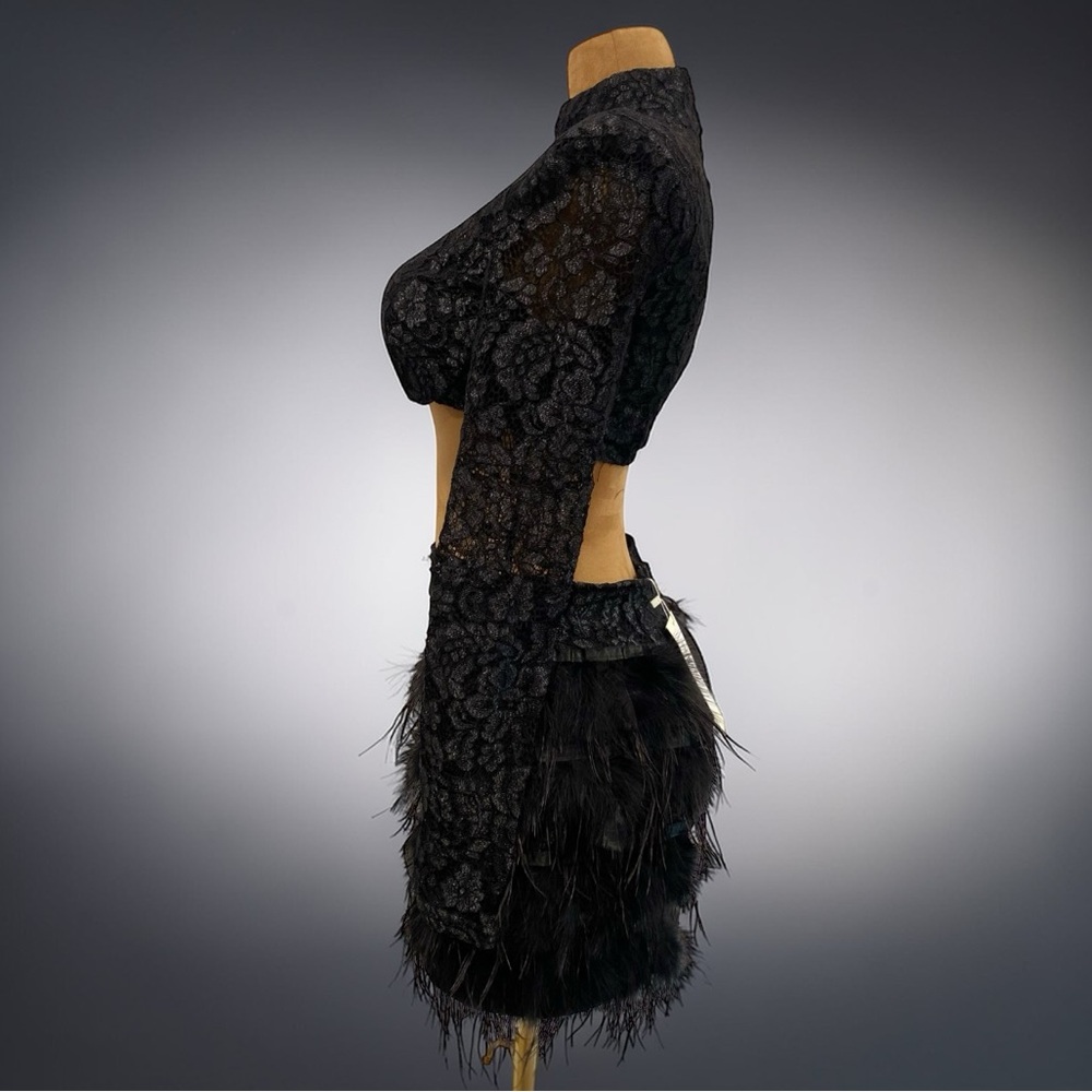 Elegant Black Lace and Feather Dress - Picture 5 of 9